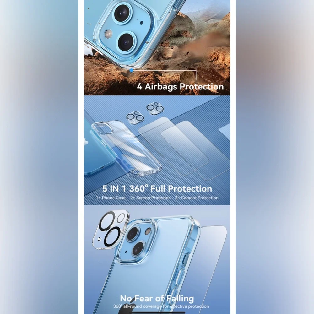 New! Unopened! 5 in 1 for iPhone 15 Case, with 2 Tempered Glass Screen Protector